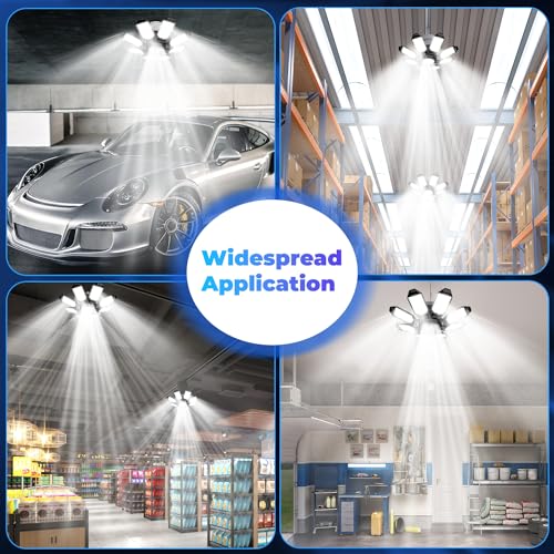 POLARPRA LED Garage Light - 2Pack Bright 50000LM Garage Lights Ceiling Led w/ 8 Deformable Panels 6500K Led Light Bulb Sre...