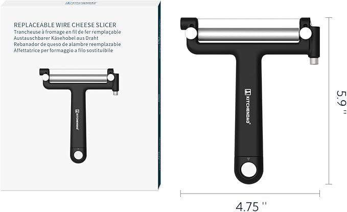 KITCHENDAO Adjustable Wire Cheese Slicer Cutter, 50% Stronger Wires with 2nd Gen Wire Fixing Mechanism, Adjustable Hand-Held Wire Cheese Cutter, Quick Replacement, Dishwasher Safe, with 3 Extra Wires