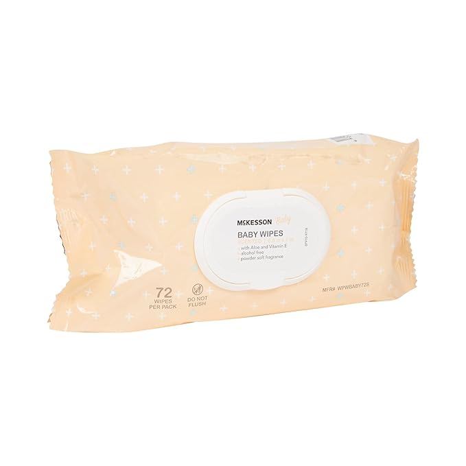 McKesson Baby Wipes, Baby Powder Scent (12 Packs, 864 Wipes) - Aloe & Vitamin E, 99% Water, Flip-Top Lid, Wipes for Sensitive Skin & Diaper Rash, 6.8 in x 7 in, 72 per pack