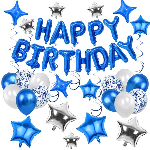 56 PCS Happy Birthday Balloons Happy Birthday Banner Silver and Black Balloons for Boys Men Girls Women 16th 18th 20th 21s...