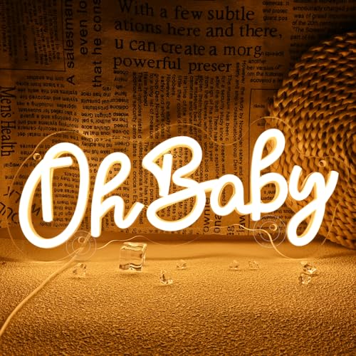 SYLHOME Oh Baby Led Neon Light Sign Nursery Bedroom Wall Decor Sign Baby Shower Kids Birthday Christmas Party Backdrop Dec...