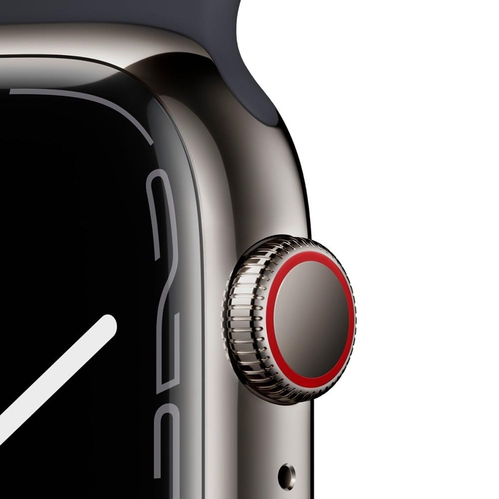 Apple Watch Series 7 [GPS + Cellular 41mm] Graphite Stainless Steel Case with Midnight Sport Band (Renewed)