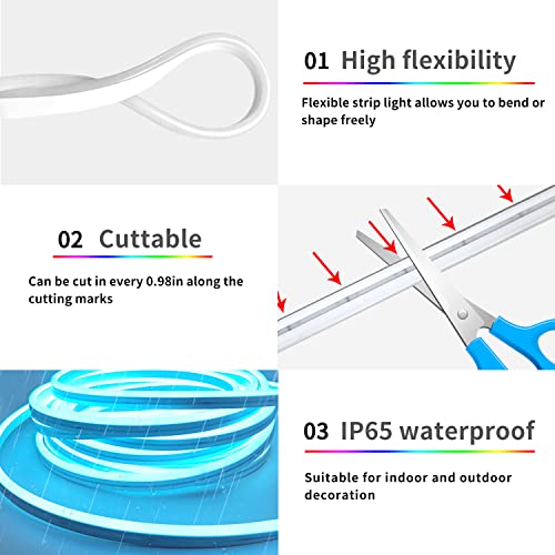 segrass 32.8ft LED neon Lights with Remote APP Control IP65 Waterproof Flexible Neon Strip Lights 24V RGB Rope Lights for ...