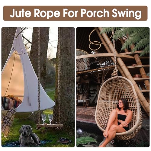 Jute Rope (1 in X 100 ft), 25mm Thick Twisted Manila Ropes,Tug of War Rope,Thick Ropes Natural Heavy Duty Hemp Rope for Sw...