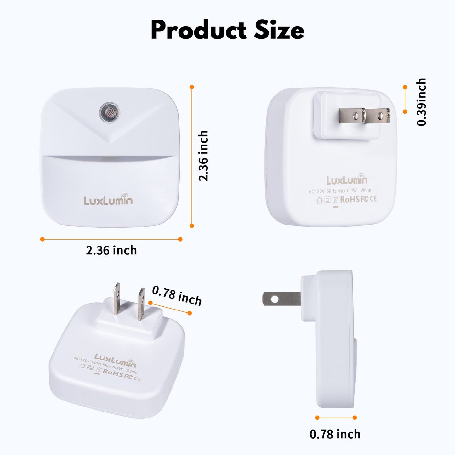 LuxLumin LED Night Light with Dusk-to-Dawn Sensor, Non-Dimmable, Warm White, 6 Packs, Plastic