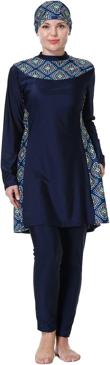 AFAVOM Women's Plus Size Muslim Swimsuits Full Cover Modest Islamic Burkini Swimwear Tops Pants Hijab Bathing Suit 3XL-8XL