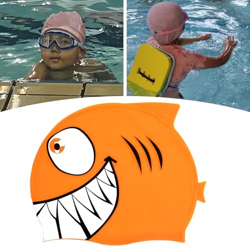Lljsszr Fish Shape Swim Cap Swimwear Hat Cute Off Swimming Hat Swim Gear for Children Teens Boys Girls, Orange