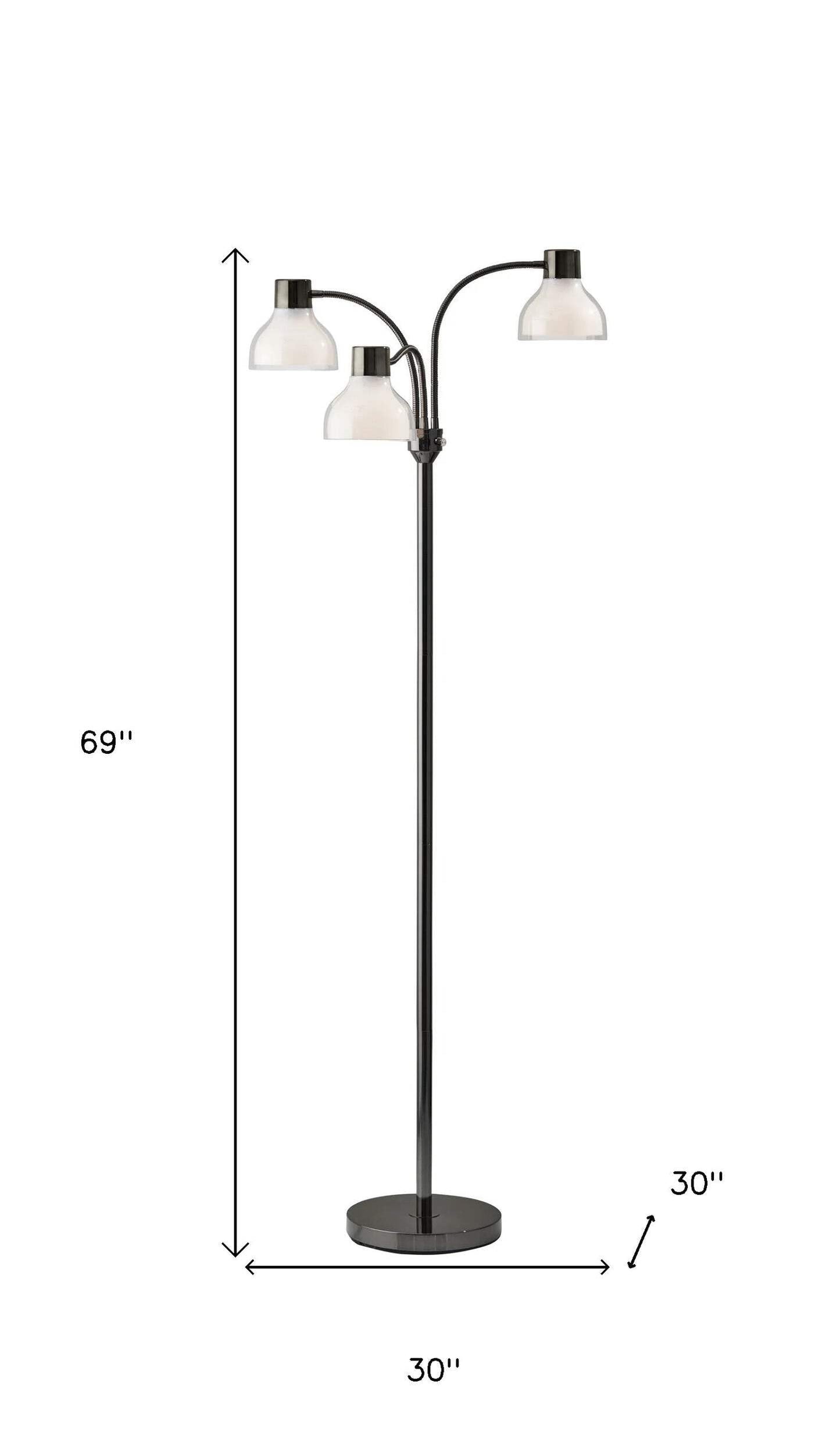 HomeRoots Nickel Three Light Tree Floor Lamp with White Bowl Shade, 69in Height