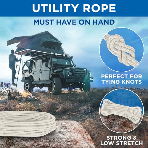 TECEUM 500lb Cotton Rope 3/16” (5 mm) – 100 FT – Strong All-Purpose Braided Rope – Natural Cotton – for Crafting, Сamping,...