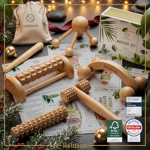 HELDSON® Wooden Therapy Massage Tools [6 Pieces] - Wood Rollers for Body Sculpting - Lymphatic Drainage Massager - Celluli...