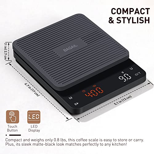BAGAIL BASICS Coffee Scale with Timer, 0.1g High Precision Kitchen Scale, Pour Over Coffee Scale, Drip Espresso Scale with...