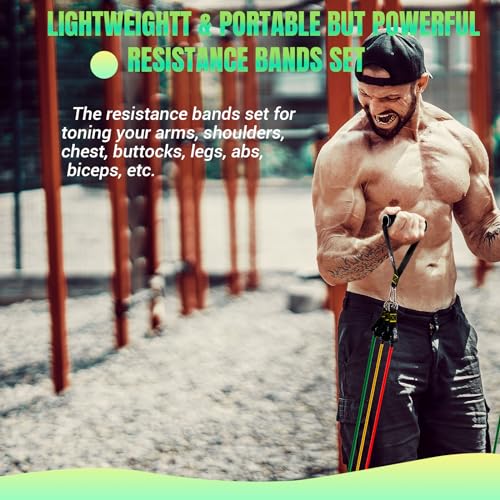 Resistance Bands Set with Yellow Handles, Exercise/Workout/Fitness Bands with Door Anchor, Legs Ankle Straps for Resistanc...