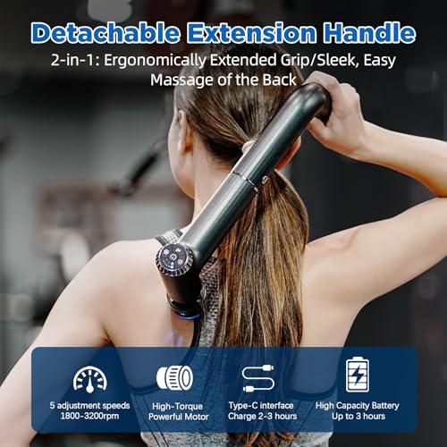 Emicool Massage Gun with Heat and Cold, 2 in 1 Portable Mini Muscle Massager with Extended Handle, Handheld Electric Percu...