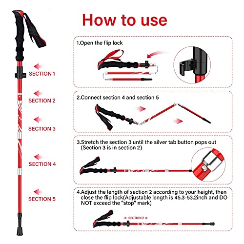 BISINNA Collapsible Trekking Hiking Poles- 2 Pack Folding Aluminum Walking Sticks with Quick Lock System 4 Season Accessor...
