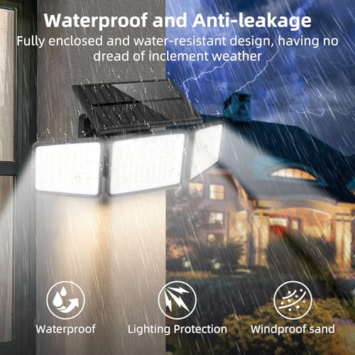 daphino 2500LM Solar Lights Outdoor with Motion Sensor,3 Head 270° Wide Angle Street Area Lights, IP65 Waterproof Security...