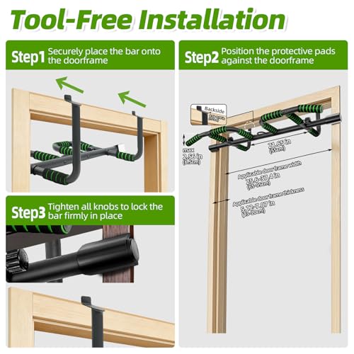 VBSD Upgrade Pull Up Bar for Doorway with Ergonomic Grip, Upto 440 Lbs Capacity No Screws Pullup Bar for Home Gym Indoor E...