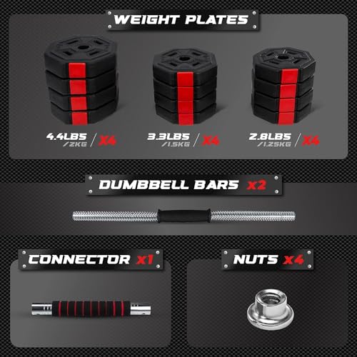 Yes4All Upgraded 44lbs/66lbs Pair Adjustable Weights Dumbbells Set, Free Weights Dumbbells Set with Connector, Cement Mixture