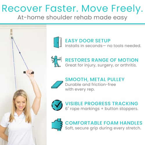 Vive Shoulder Pulley for Physical Therapy - Rotator Cuff Pain Pulley System - Over Door Rehab Exerciser - with Durable Met...