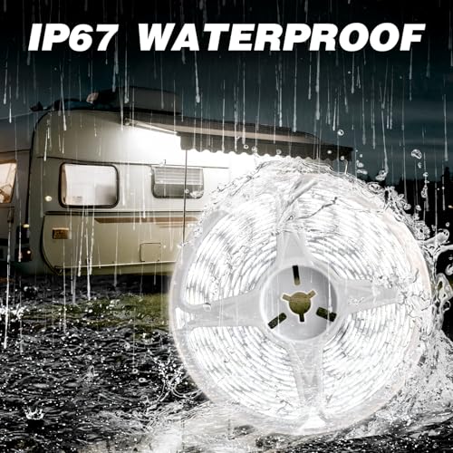 Yiswhis Rv Awning Light 12V 20Ft Camper Awning Lighting Waterproof Led Strip Exterior Underglow Lighting For Rv Motorhome Travel Trailer Food Truck Outdoor Party (White  20Ft)
