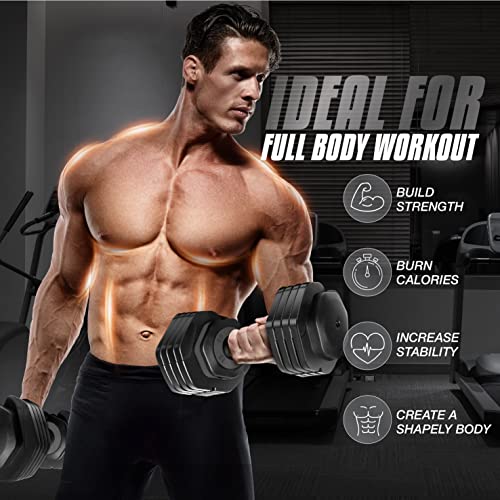 Yes4All 25/55LB Single/Pair Adjustable Dumbbells Weights, 5 in 1 Free Weights Dumbbell with One Second Dial Handle for Dif...