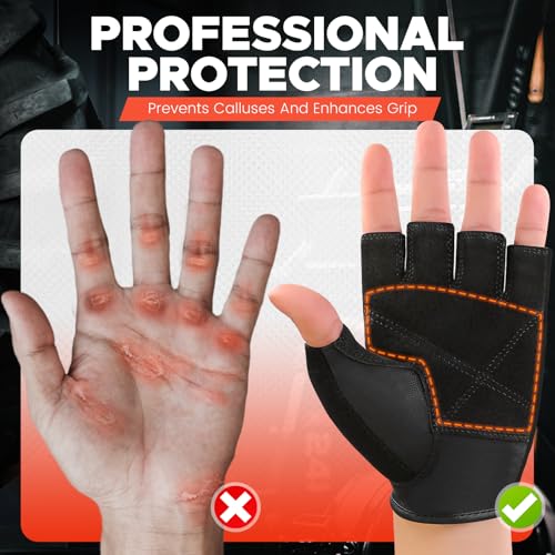 BEACE Weight Lifting Gym Gloves with Anti-Slip Leather Palm for Workout Exercise Training Fitness and Bodybuilding for Men...