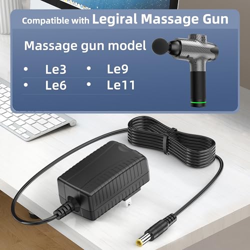 TEVSINPO 24V 1A Replacement Charger Compatible with Legiral Le3 Le6 Le9 Le11 Portable Massage Gun AC DC Adapter