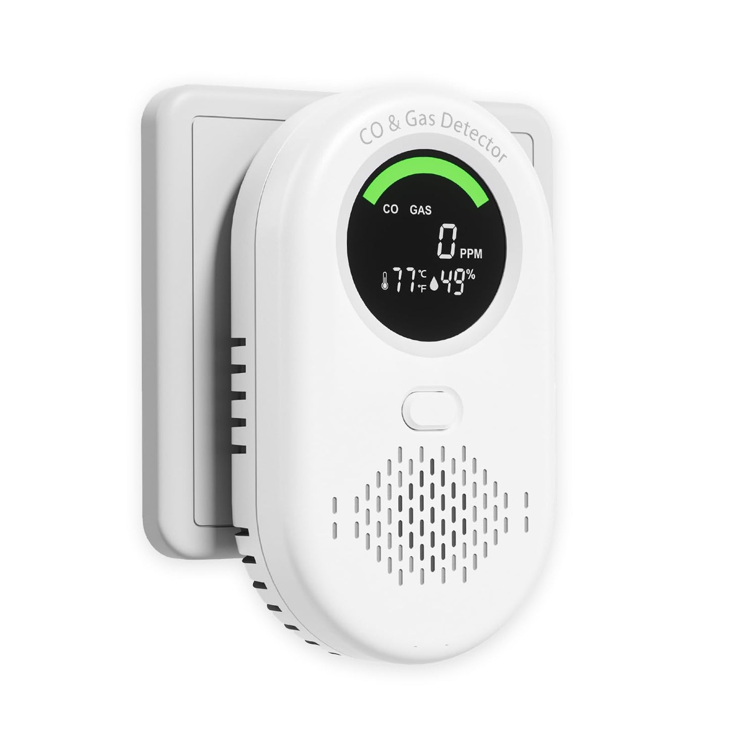 Carbon Monoxide Detectors Plug in, 4-in-1 Voice Broadcast Natural Gas Leak Detector, Portable LCD CO Detector with Temp and Humidity Monitor, Dual Sensor Methane Gas & CO Alarm for Home Travel RV