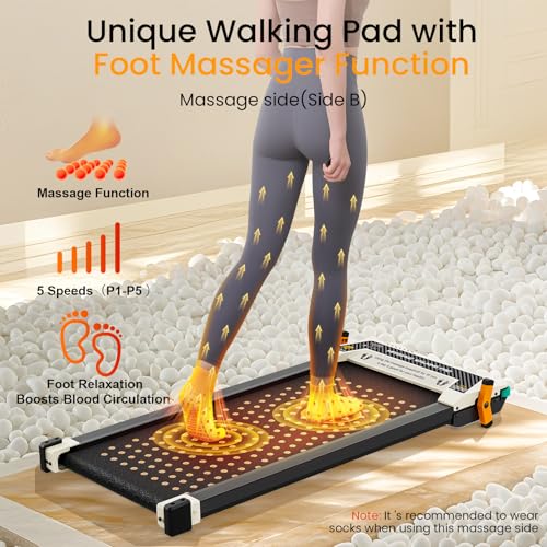 2 Side Walking Pad Treadmill with Incline Massage Function, 2 in 1 Under Desk Treadmills Walking Pad and Foot Massager for...