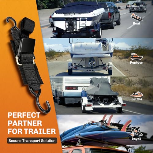 WELLUCK Boat Trailer Transom Tie Downs Straps 1200 LBS, 2" x 4' Adjustable Boat Buckle Transom Tie Downs to Trailer, Marin...
