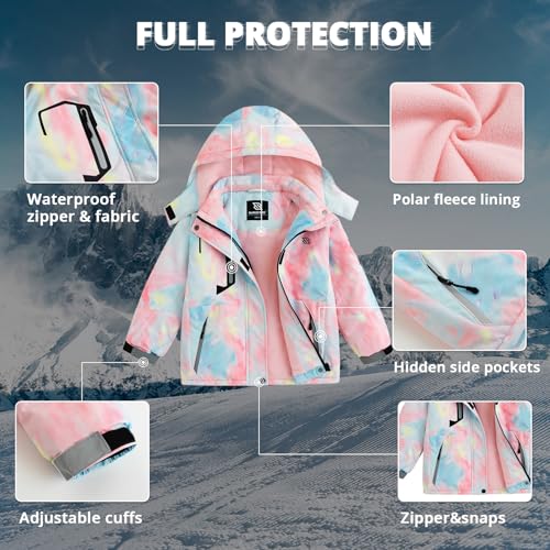 Simplee kids Girls Waterproof Snow Jacket Fleece Winter Windproof Ski Jackets for Toddler Girls Hooded Warm Coat