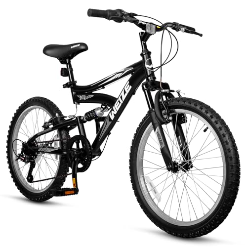 WEIZE Kids Mountain Bike, 20 24 inch Kids' Bicycles for 6-14 Years Old Boys Girls with Dual Full Suspension, 6 Speeds Driv...