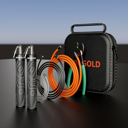 Mogold Weighted Jump Rope for Men Women -Interchangeable 1/5lb 1/4lb 1/2lb Heavy jump ropes - 360 Degree Spin - Length Adj...