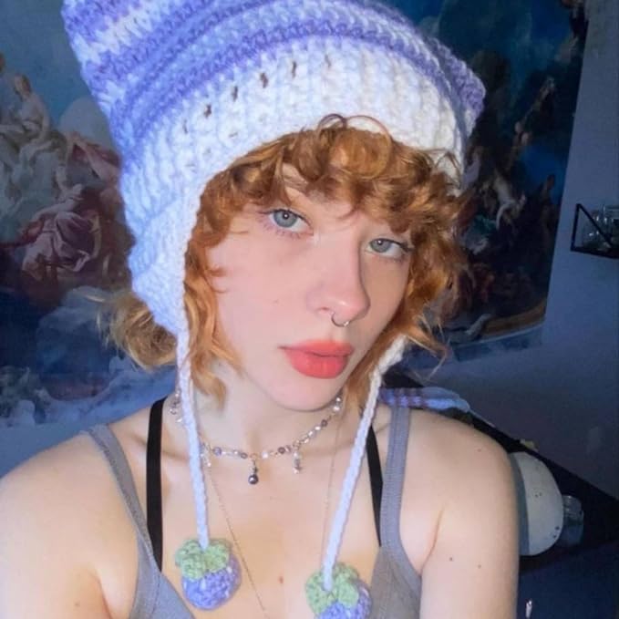 Cat Beanie Beanies Y2k Beanie Knit Hat Grunge Goth y2k Accessories Crochet Hats for Women (Black Green-A)