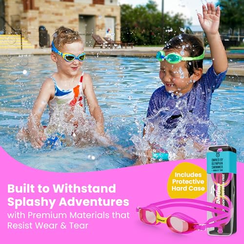 Delfina Toddler Swimming Goggles – 2 to 7 Years Old Kids Swim Goggles - Comfortable No Leak Anti-Fog Kids Goggle for Swimming
