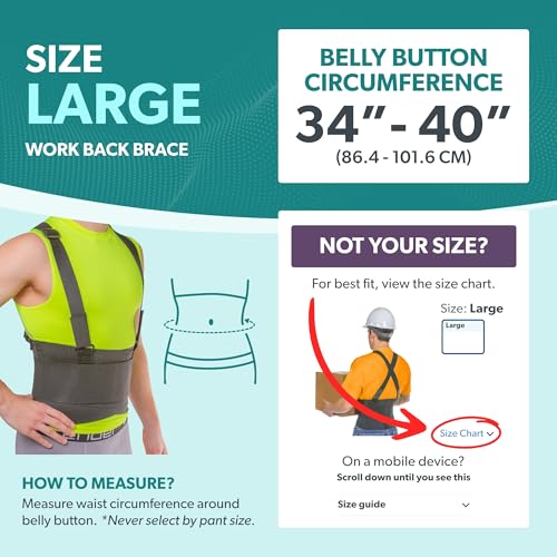 BraceAbility Work Back Brace - Industrial Lower Back Pain Protection Belt for Men and Women, Construction, Moving, Warehou...