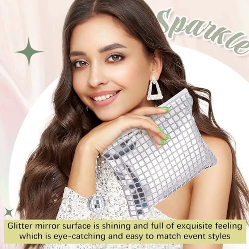 Locmeo 20 Pack Disco Makeup Bags Pop Star Party Favors Portable Glitter Sequin Mirror Cosmetic Organizer with Zipper, Suit...