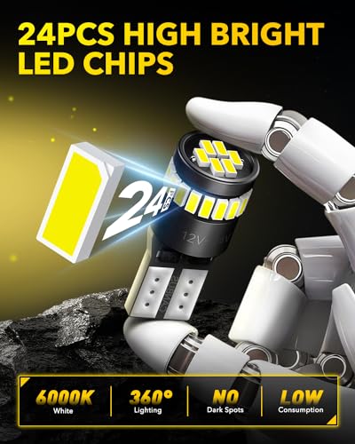 AUXITO 194 LED Light Bulb 6000K White 168 2825 W5W T10 Wedge 24-SMD 3014 Chipsets LED Replacement Light Kit Error Free for...