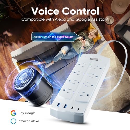 Smart Power Strip, Yozisital Surge Protector with 6 Smart Outlets and 4 USB Ports, 5FT Flat Plug Extension Cord for Home O...