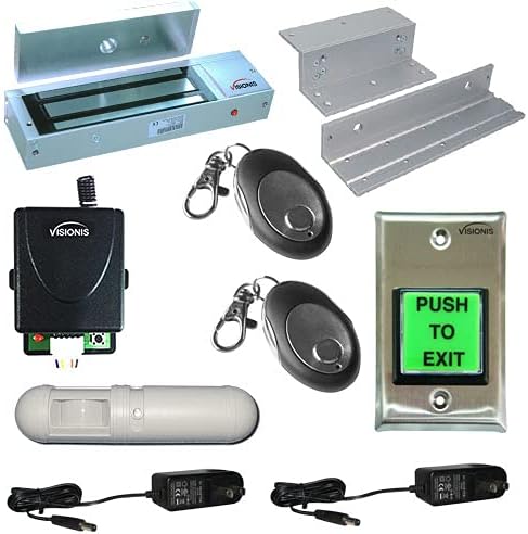 Visionis FPC-5359 One Door Access Control Inswinging Door 1200lbs Electromagnetic Lock Kit with Wireless Receiver Remote and PIR System