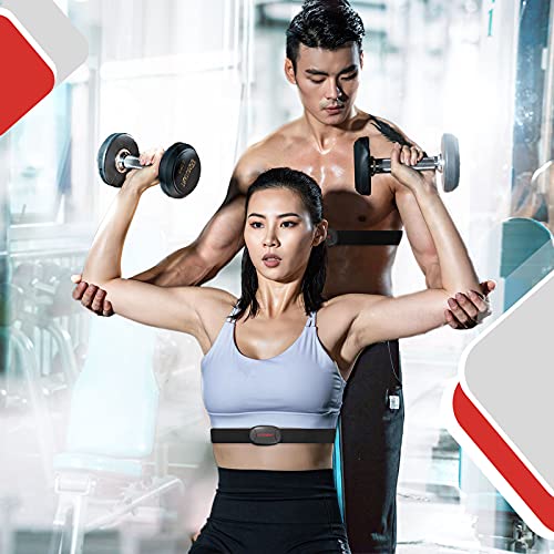 FITCENT Rechargeable Heart Rate Monitor Chest Strap 5.3 kHz/Bluetooth 5.0/ANT+, Heart Rate Sensor for Peloton Strava Zwift...
