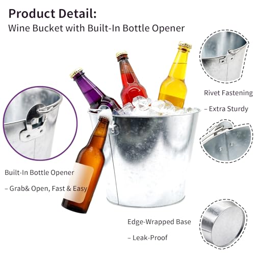 Amestar 12 Pack Metal Bucket, 5L, Silver - Galvanized Buckets with Handles for Ice Tub & Beverage Tub, Ice Buckets for Par...