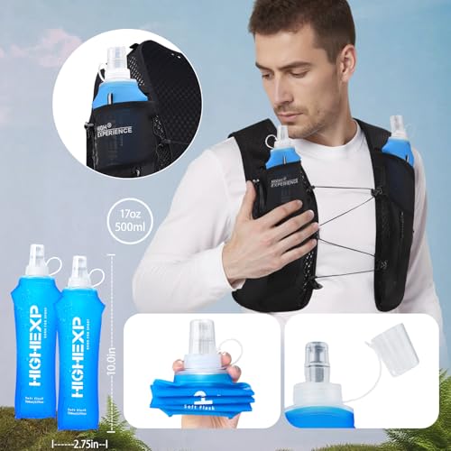HIGH EXPERIENCE Running Vest Lightweight 4L Trail Hydration Backpack Pack with 2 17oz Soft Flask Jogging Marathon Cycling ...