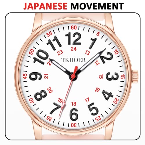 TKIIOER Nurse Watch for Nurse Medical Professionals Students Women Men, 50M Waterproof 12/24 Hour Military Time Luminous E...