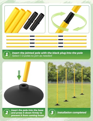 GHB Agility Poles 4 Pack 50" Sports Soccer Training Poles,Detachable Speed Training Equipment Football Accessories with Ru...