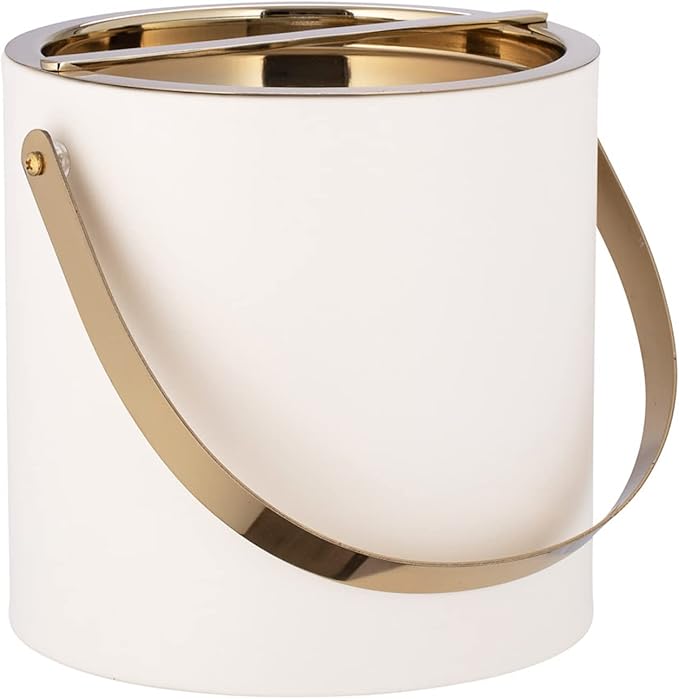 Kraftware Polished Gold Arch Handle & Bridge Cover: White Milan 3qt Ice Bucket, 3 quarts