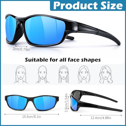 JATEBI 2 Pack Polarized Sports Sunglasses for Men Women, Wrap Around Sun Glasses UV400 Protection for Fishing Cycling Driv...