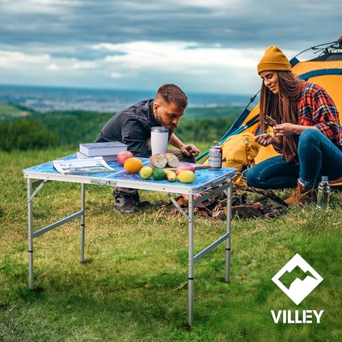 VILLEY Folding Camping Table 3FT, Adjustable Height Portable Aluminum Table with Handle, Lightweight Foldable Table for Ou...