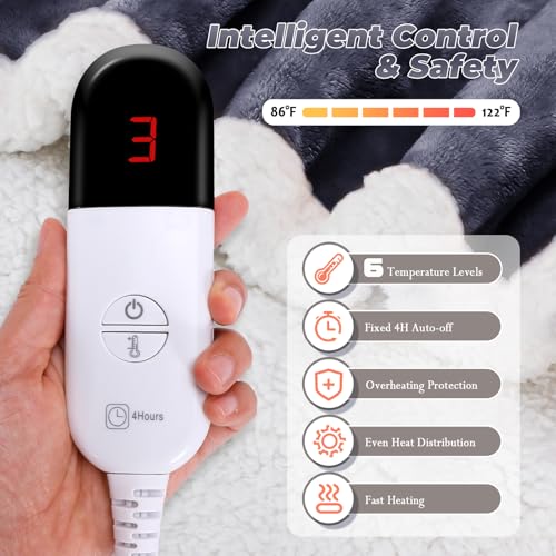 Wearable Heated Blanket with Foot Pockets, Electric Wearable Throw Blanket with Sleeves, Wearable Electric Blanket with 6 ...