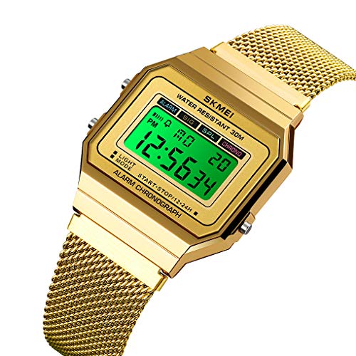 Gosasa Classic Unisex Women's Men's Digital Multifunction Sports Watch Stainless Steel Band Square Waterproof Electronic L...