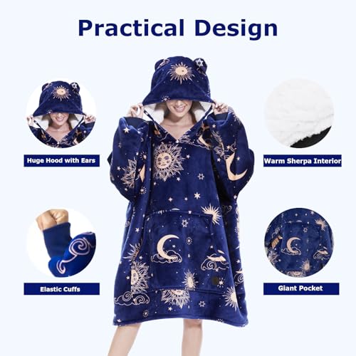 THREE POODLE Wearable Blanket Hoodie for Women, Oversized Sherpa Sweatshirt Blanket for Adults Men, Cozy Hooded Blankets, ...